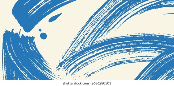 Handgezeichneter, körniger, blauer, kräftiger Pinselstrich mit Spraystruktur. 