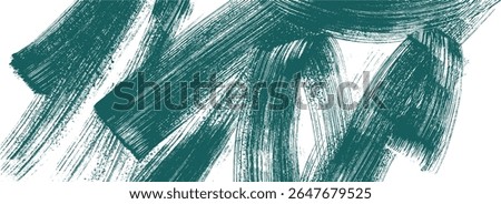Hand drawn grainy green brush stroke with spray texture. Rough thick brush stroke texture. Grunge distress damaged old banner with zigzag bold line. Spray green trend paint effect vector background.