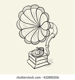 hand drawn gramophone