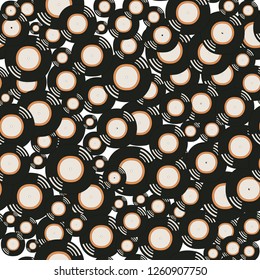 Hand drawn gramophone vinyl record seamless pattern. Musical concept for music shop. Retro disc background. Vector isolated illustration.