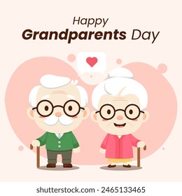 Hand drawn grandparents day background with grandfather and grandmother vector illustrations