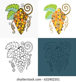 Hand drawn grape illustration set.
Grape icon, logo and background.
Wine theme design elements.