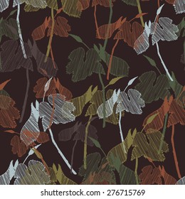 hand drawn grape leafs seamless pattern. floral seamess pattern vector illuctration