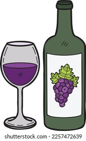 Hand Drawn grape wine illustration in doodle style isolated on background