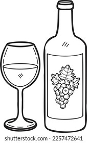 Hand Drawn grape wine illustration in doodle style isolated on background