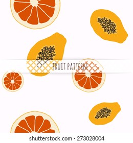 Hand drawn grapefruit and papaya. Seamless pattern.