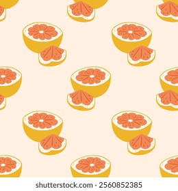 Hand drawn grapefruits seamless pattern