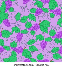 Hand drawn grapes seamless pattern background. Vector illustration. 