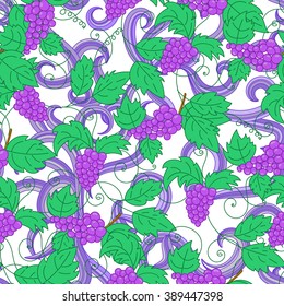 Hand drawn grapes seamless pattern background. Vector illustration. 