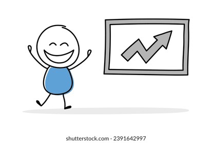 Gráfico dibujado a mano con símbolo de flecha. Concepto divertido con un icono pegajoso. Diseño de caricaturas. Ilustración del vector