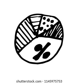 Hand Drawn graph pie doodle. Sketch style icon. Decoration element. Isolated on white background. Flat design. Vector illustration.