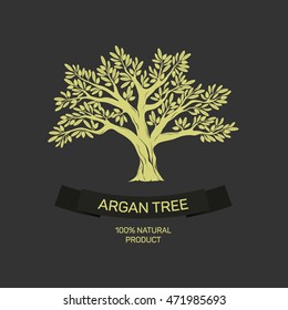 Hand drawn graphic argan tree. Vector illustration for labels, packs, logo design.