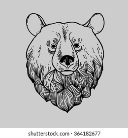 Hand Drawn Graphic Bear.Bear Head Logo Mascot Emblem..isolated on white background