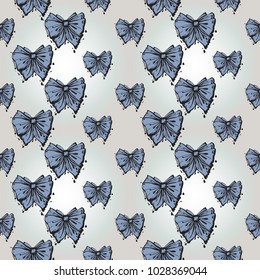 Hand drawn graphic blue bow. Nautical vector summer kid fashion. Cartoon sea baby seamless pattern in retro style. Marine endless background.