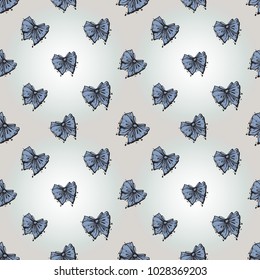 Hand drawn graphic blue bow. Nautical vector summer kid fashion. Cartoon sea baby seamless pattern in retro style. Marine endless background.