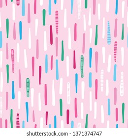 Hand drawn graphic confetti shape lines seamless pattern. Abstract texture vector illustration. Modern 50s style wallpaper graphic design. Fun scandi kids home decor, playful girly textile background