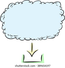 Hand drawn graphic of digital download from cloud based server
