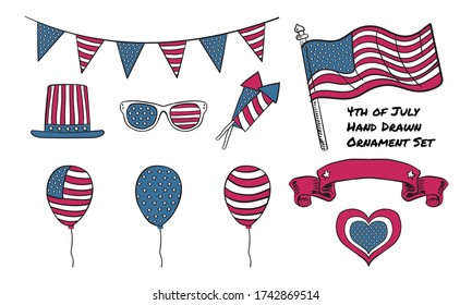 Hand Drawn Graphic Element Vector of Independence Day 4th of July USA