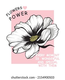 Hand drawn graphic  flower on pink background. Print for t shirt.