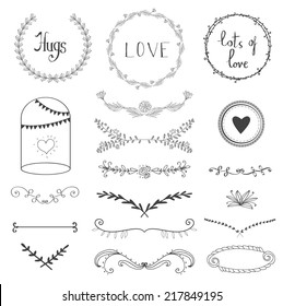 hand drawn graphic flower set for wedding design