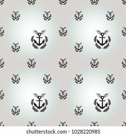 Hand drawn graphic flying laurel anchor. Nautical vector summer kid fashion. Cartoon sea baby seamless pattern in retro style. Marine endless background.