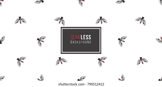 Hand drawn graphic flying red stick with angel wings. Glamour fashion seamless pattern in graphic style. Endless pattern with white background.