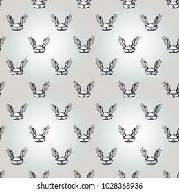 Hand drawn graphic flying sailor hat. Nautical vector summer kid fashion. Cartoon sea baby seamless pattern in retro style. Marine endless background.