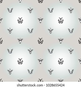 Hand drawn graphic flying sailor hat, angel rabbit, angel bear, flying laurel anchor. Nautical vector summer kid fashion. Cartoon sea baby seamless pattern in retro style. Marine endless background.