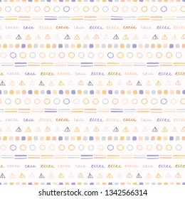 Hand drawn graphic geo shapes seamless pattern. Sketchy organic line, triangle texture vector illustration. Modern wallpaper graphic design. Fresh scandi style scribbles. Home decor textile background