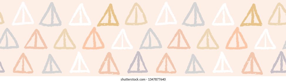 Hand drawn graphic geo shapes seamless border pattern. Sketchy organic line triangle vector illustration. Modern edging graphic design. Fresh scandi style scribble. Home decor textile ribbon trim.