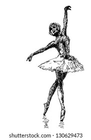 Hand drawn graphic illustration of ballet dancer, black and white