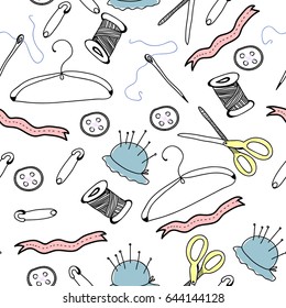 Hand drawn graphic needlework elements. Vector seamless pattern