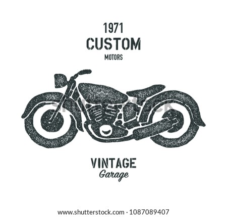 Hand drawn graphic old school vintage motorcycle. Custom shop vintage garage