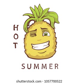 Hand drawn graphic ornate pineapple fruit. design for , t-shirt design. Beautiful vector illustration.