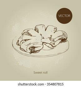 Hand drawn graphic painting. Vector illustration of cakes, roll.