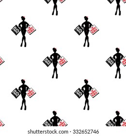 Hand drawn graphic promo model seamless pattern. Contrasty ornament with glamour fashion decorative symbols and elements.