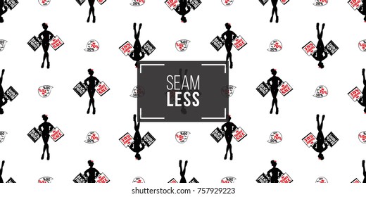 Hand drawn graphic promo model and speech seamless pattern. Contrasty ornament with glamour fashion decorative symbols and elements.