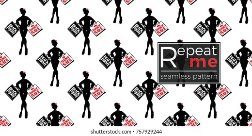 Hand drawn graphic promo model seamless pattern. Contrasty ornament with glamour fashion decorative symbols and elements.