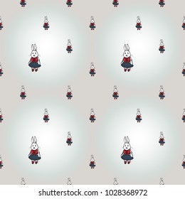 Hand drawn graphic rabbit. Nautical vector summer kid fashion. Cartoon sea baby seamless pattern in retro style. Marine endless background.
