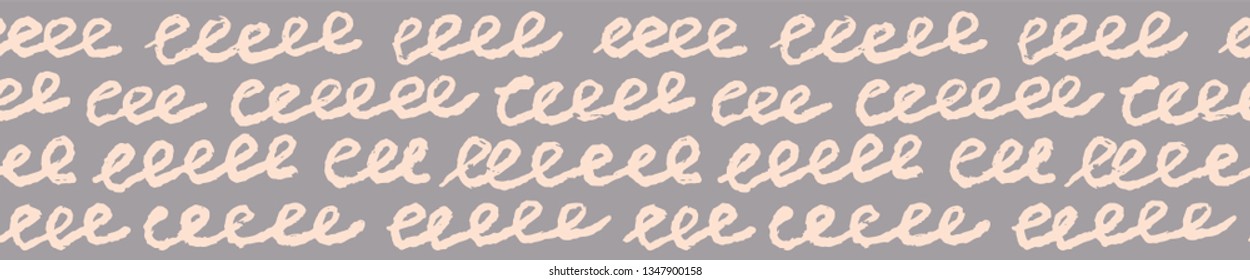 Hand drawn graphic scribble loop lines seamless border pattern. Sketchy writing text vector illustration. Modern edging graphic design. Fresh scandi style. Home decor doodle textile washi ribbon trim