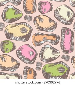 Hand drawn graphic seamless stones pattern. Vector colorful stones background for cards, textile, paper, banners design, etc.