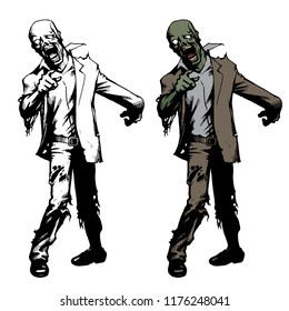 Hand Drawn Graphic Style Attacking Zombie Set