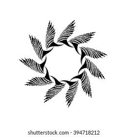 Hand drawn graphic symbol of Sun with elements of wings. Used by ancient Slavs. Vector Illustration