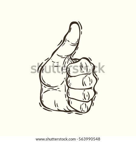 Hand drawn graphic vector illustration of the hand with thumb up