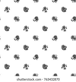 Hand Drawn graphic vintage black line lace flower, peony, inflorescence, daisy seamless pattern on white background. Isolated floral laces backdrop for wedding invitation, fabric, textile.