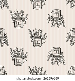 Hand Drawn graphic vintage candlestick. Set of isolated floral rustic forest wedding decorative symbols and elements. Chess grid order pattern.