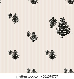Hand Drawn graphic vintage cone. Set of isolated floral rustic forest wedding decorative symbols and elements. Chess grid order pattern.