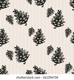 Hand Drawn graphic vintage cone. Set of isolated floral rustic forest wedding decorative symbols and elements. Chess grid order pattern.