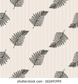 Hand Drawn graphic vintage fern. Set of isolated floral rustic forest wedding decorative symbols and elements. Chess grid order pattern.