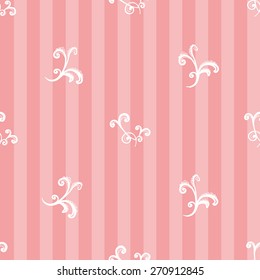 Hand Drawn graphic vintage white line lace twig seamless pattern on soft striped pink background. Set of isolated floral laces wedding invitation decorative elements. Chess grid order